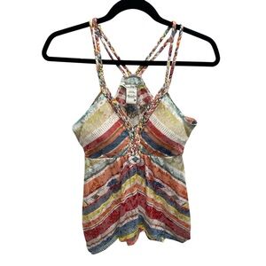 American rag colorful strappy tank top Y2K padded bust women’s medium angled hem